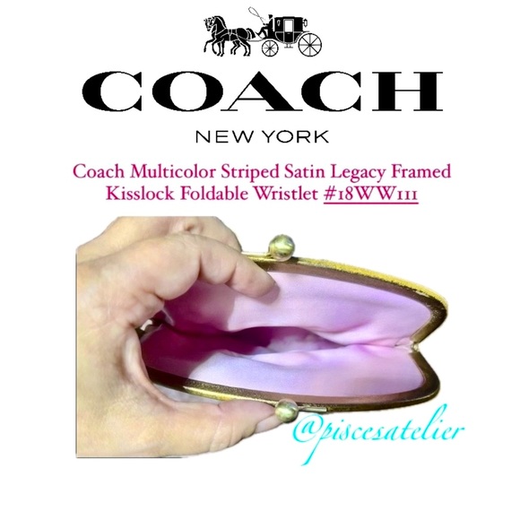 Coach Multicolor Striped Satin Legacy Framed Kisslock Foldable Wristlet #18WW111 - Picture 9 of 10